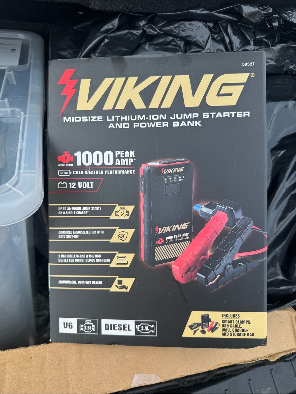Viking Midsize Lithium-Ion Jump Starter and Power Bank - Red/Black